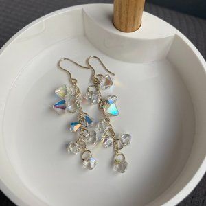 925 Sterling Silver Swarovski Elements Aurorae Boreal Linear Drop Earrings